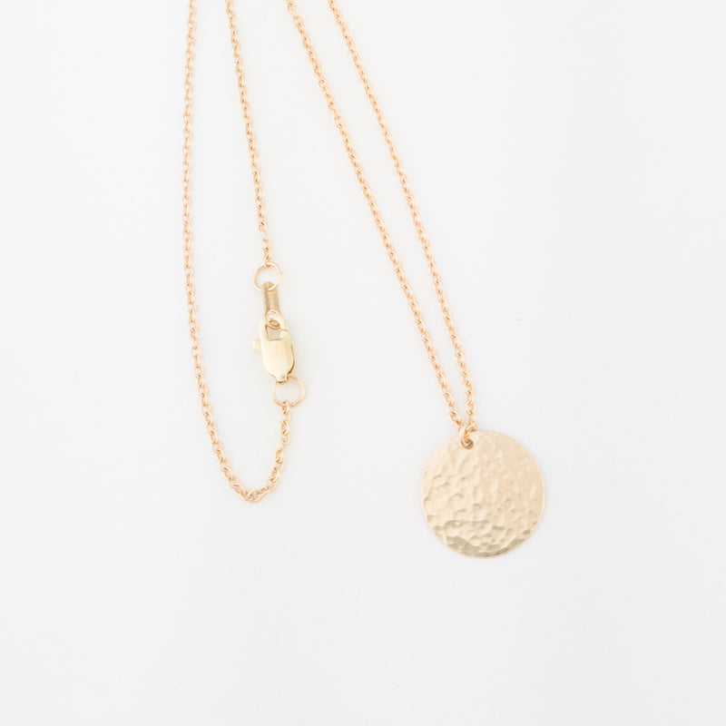 Hammered 14k Gold Disc Necklace Aris Designs   14kDiscF12HNeck16 Solid 14k Gold Hammered Disc Necklace Coin Dot Necklace 1 800x 