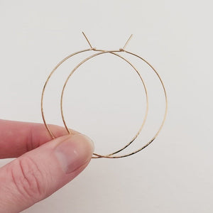 Thin Flat Hammered Solid Gold Hoop Earrings - Aris Designs